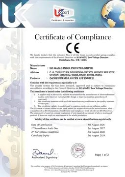 Certificate of Compliance — 2014/35/EU Low Voltage Directive certificate issued to HG Walls India Pvt. Ltd.
