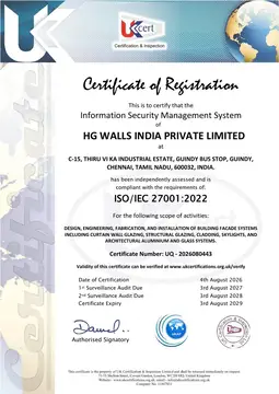 ISO/IEC 27001:2022 certificate issued to HG Walls India Pvt. Ltd.