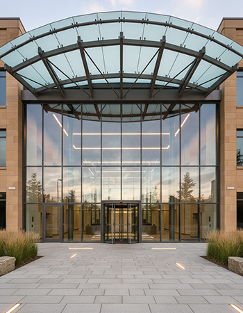 Glass canopies and entrance glazing systems