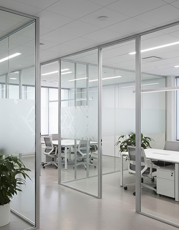 Slim aluminium office partition systems