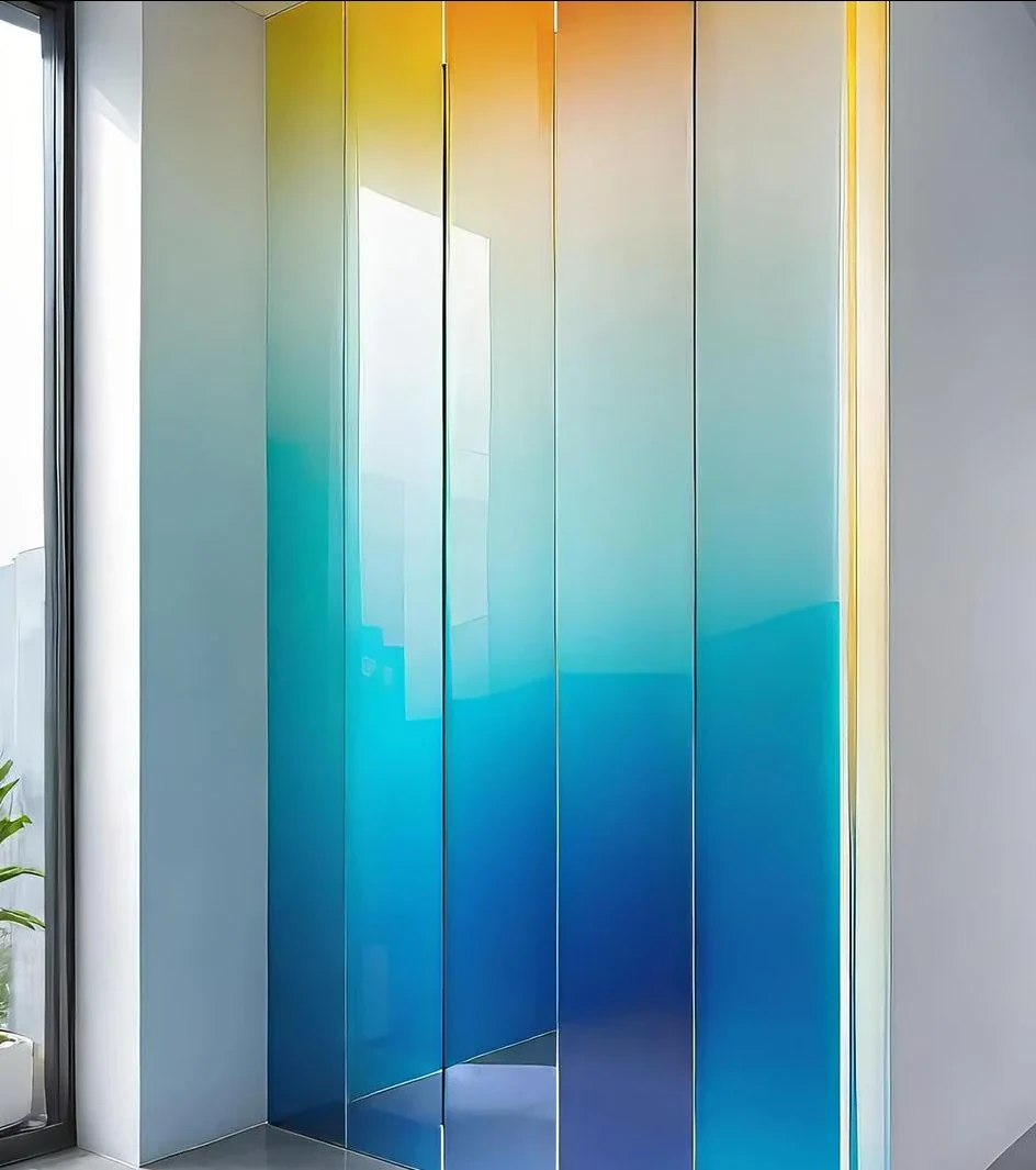 Lacquered back-painted glass feature wall installed by HG Walls
