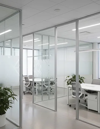 Slim aluminium and glass office partition with integrated door by HG Walls