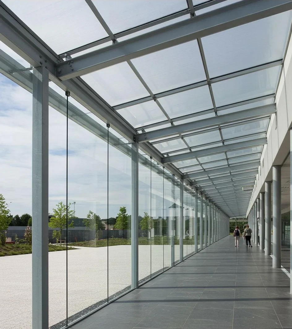 Stick curtain wall mullion and transom glazing installed by HG Walls